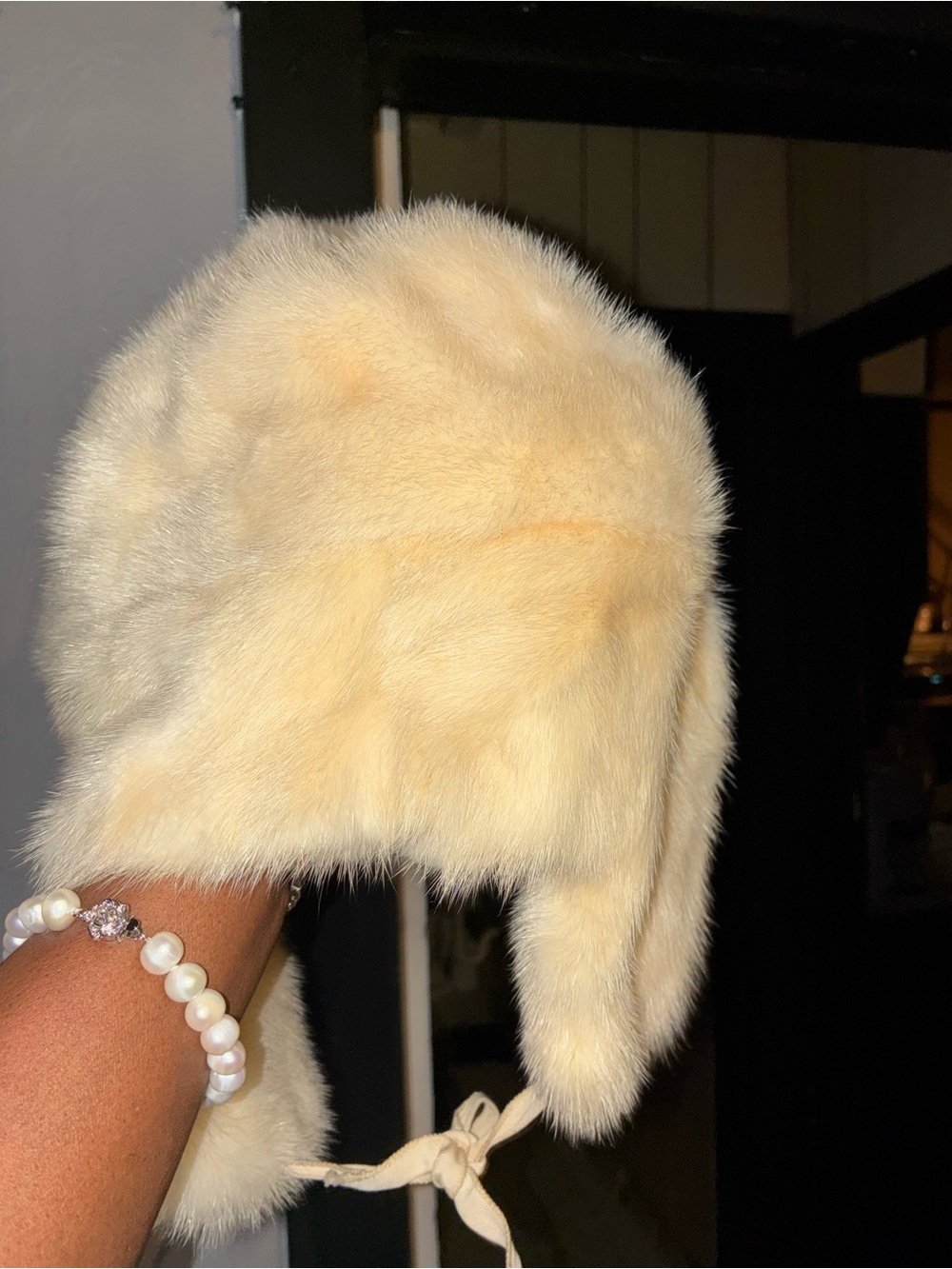 Plush Cream real Fur Earflap Hat for Men real mink it’s like a hunters hat